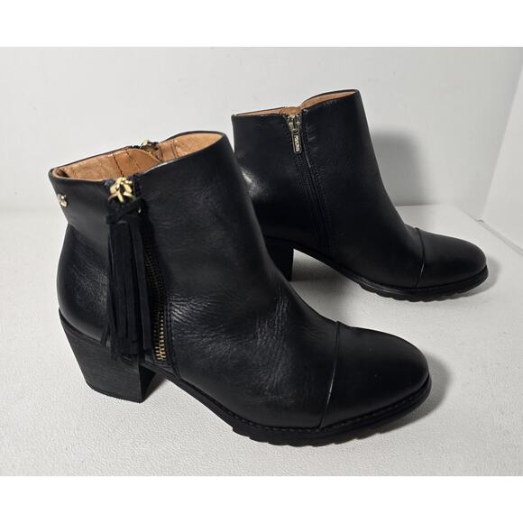 Pikolinos Andorra Ankle Boots Leather Side Zip Heel Tassel Black EU 36/US 5.5-6 - Picture 2 of 13